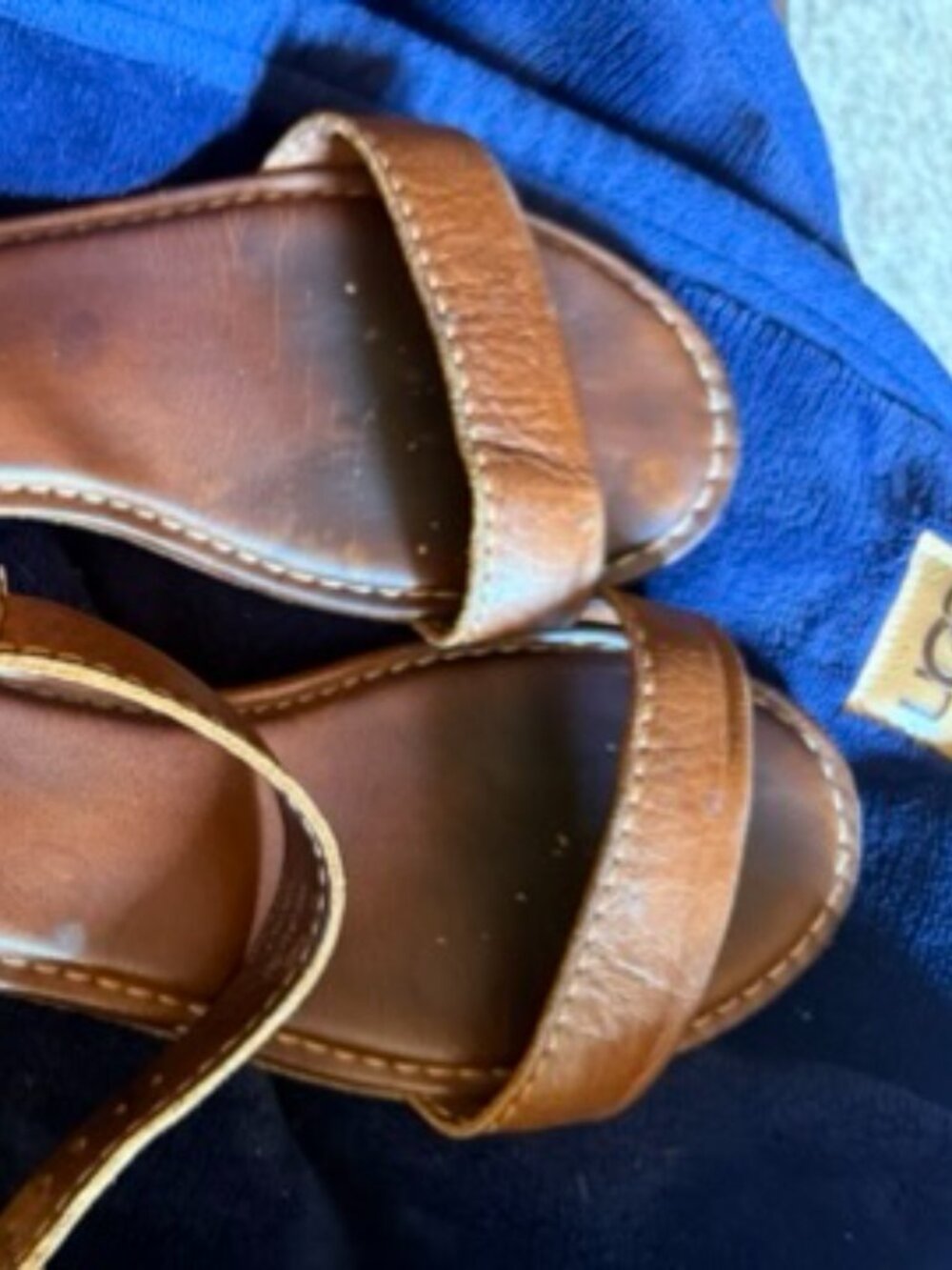 Frye Phillip Minimalist Size 8 Cognac Brown Leather Flat Ankle Strap Sandals